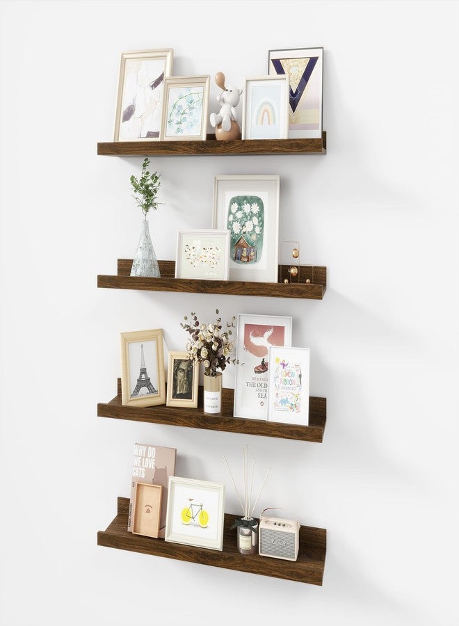 Acovy Picture Ledge Shelf, MDF Wood Floating Shelves Set of 2, Picture Ledge Photo Ledge Wall Mounted for Living Room Kids' Room Bedroom, Color Black (Walnut, 24") - Image 1
