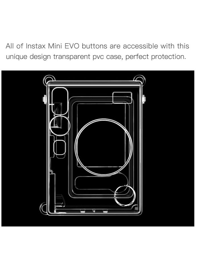 Mmmon - Protective Case for Fujifilm Instax Mini EVO Camera,Crystal Hard PVC Cover with Removable Shoulder Strap,Clear - Image 1