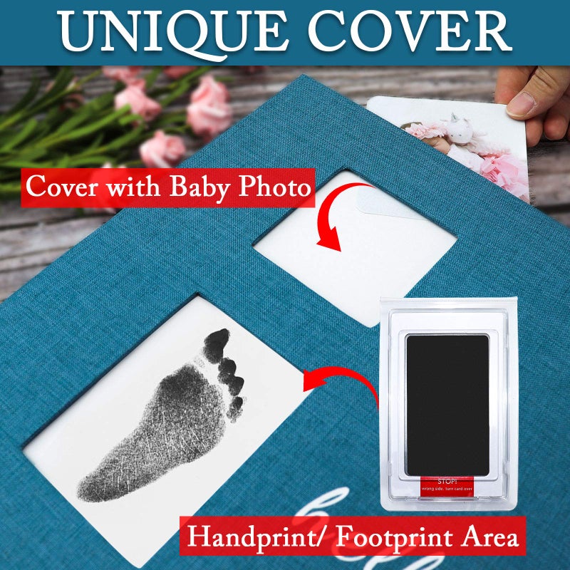 Vienrose Baby Photo Album Self Adhesive Memory Book 4x6 Magnetic Scrapbook Kit with Clean-Touch Ink Pad Handprint Footprint and A Metallic Pen for Boy/Girl 2 Windows 40 Pages - Image 4