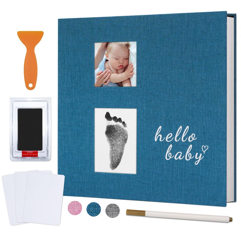 Vienrose Baby Photo Album Self Adhesive Memory Book 4x6 Magnetic Scrapbook Kit with Clean-Touch Ink Pad Handprint Footprint and A Metallic Pen for Boy/Girl 2 Windows 40 Pages - Image 1