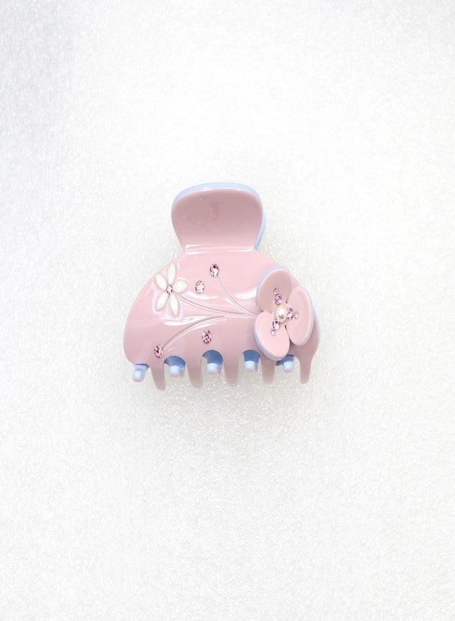 Faship Premium Rhinestone Crystal Light Pink Cellulose Acetate Floral Art Deco Hair Claw Clips - Image 3