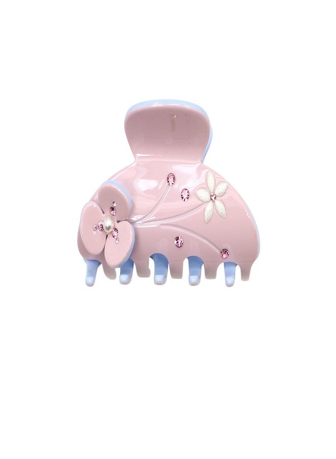 Faship Premium Rhinestone Crystal Light Pink Cellulose Acetate Floral Art Deco Hair Claw Clips - Image 1
