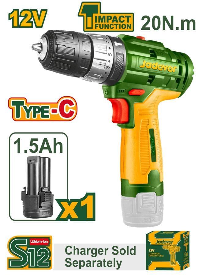 Jadever Drill 12 Volt 1 Battery Impact Without Charger Type C Jdcds540 - Image 1