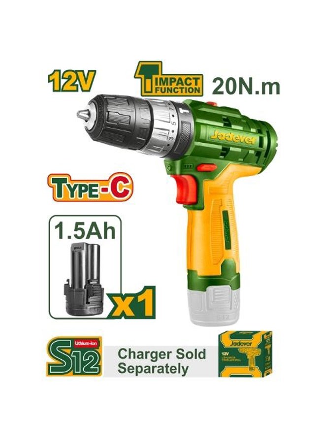 Jadever Drill 12 Volt 1 Battery Impact Without Charger Type C Jdcds540 - Image 2