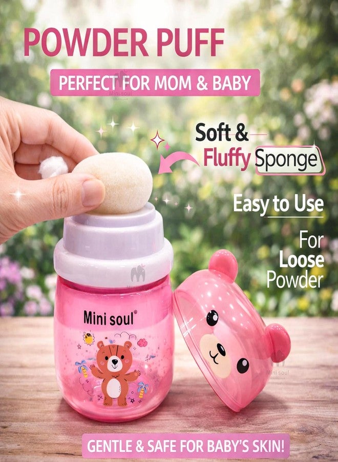 Mini Soul Baby Powder Puff with Container Soft Feather Sponge Powder Applicator for Newborn & Infant Transparent Refillable Case Mess-Free, Leak-Proof, Baby-Safe Powder Puff for Kids Pink - Image 4
