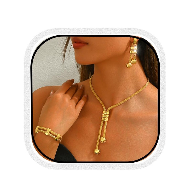 CLOACE Gold Long Choker Necklace Set Punk Cuban Y-Necklaces and Bracelet Fashion Chain Jewelry Accessories for Women (G-3) - Image 1