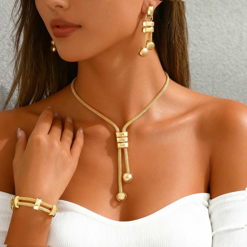CLOACE Gold Long Choker Necklace Set Punk Cuban Y-Necklaces and Bracelet Fashion Chain Jewelry Accessories for Women (G-3) - Image 4