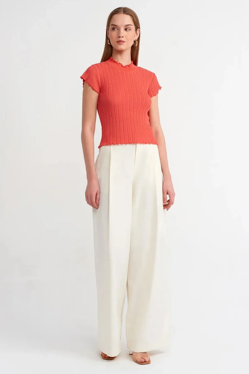 Dilvin Bright Orange DILVIN Slim Fit Ribbed Half-Turtleneck Sweater for Women | Best Price UAE