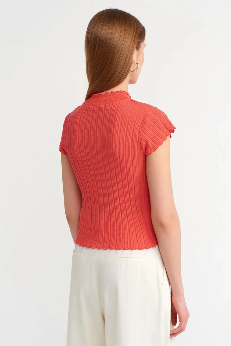 Dilvin Bright Orange DILVIN Slim Fit Ribbed Half-Turtleneck Sweater for Women | Best Price UAE