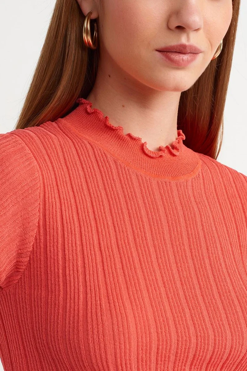 Dilvin Bright Orange DILVIN Slim Fit Ribbed Half-Turtleneck Sweater for Women | Best Price UAE