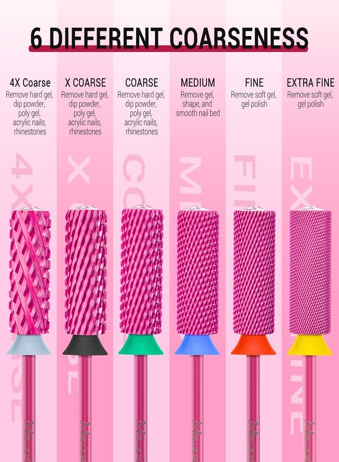 MelodySusie Large Barrel 3/32'' Tungsten Carbide Nail Drill Bit, Crystal Top Pink Heart Shape, Fast Remove Acrylic Gel, Cuticle Gel Polishing for Manicure Pedicure, Pink Blossom, Series Bit-S, Fine - Image 4