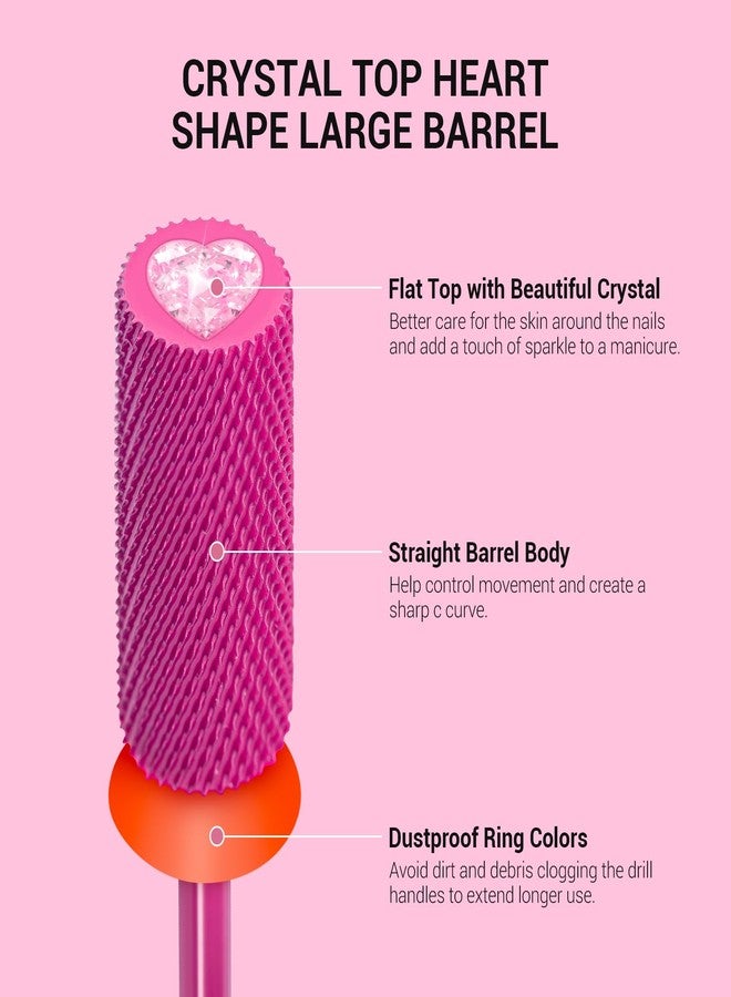 MelodySusie Large Barrel 3/32'' Tungsten Carbide Nail Drill Bit, Crystal Top Pink Heart Shape, Fast Remove Acrylic Gel, Cuticle Gel Polishing for Manicure Pedicure, Pink Blossom, Series Bit-S, Fine - Image 3