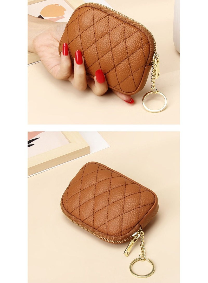 Loquat Zipper Rhombic Mini Purse Brown 