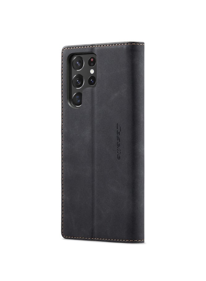 كيس مي جراب جلدي لموبايل سامسونج اس 22 الترا من كيس مى جراب حماية قابل للطي مع مسند مغناطيسي وفتحات للبطاقات - اسود - Image 3