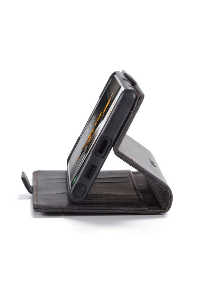 كيس مي جراب جلدي لموبايل سامسونج اس 22 الترا من كيس مى جراب حماية قابل للطي مع مسند مغناطيسي وفتحات للبطاقات - اسود - Image 4