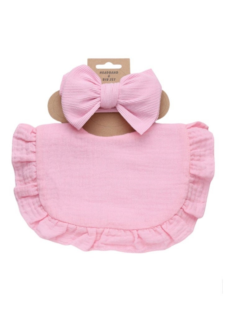 Bambimici Bambimici - Ava Small Ribbon Headband & Baby Bib Set - Baby Pink 