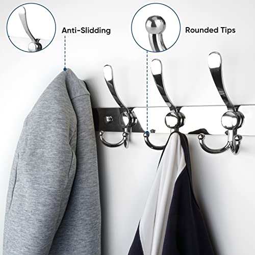 TICONN Wall Mounted Coat Rack, Five Heavy Duty Tri Hooks All Metal Construction for Jacket Coat Hat in Mudroom Entryway (Chrome, 2-Pack) - Image 4