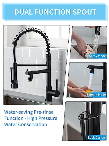 AIMADI Kitchen Faucet,Black Kitchen Faucet,Commercial Faucet with Sprayer Single Handle Single Hole Spring Kitchen Sink Faucet,Matte Black - Image 4