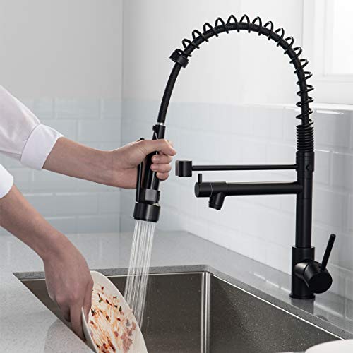 AIMADI Kitchen Faucet,Black Kitchen Faucet,Commercial Faucet with Sprayer Single Handle Single Hole Spring Kitchen Sink Faucet,Matte Black - Image 2