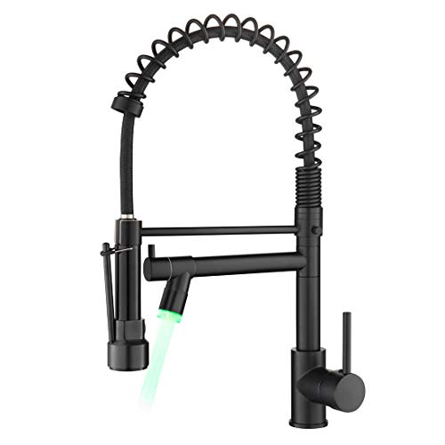 AIMADI Kitchen Faucet,Black Kitchen Faucet,Commercial Faucet with Sprayer Single Handle Single Hole Spring Kitchen Sink Faucet,Matte Black - Image 1