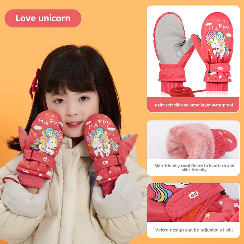 Kids Winter Warm Cartoon Gloves And refers to: red love unicorn 