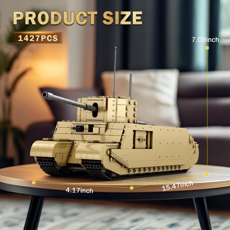 Reobrix TOG2 Tank Building Set, WW2 Military British Armed Tanks Building Block Set for Military Fans 77032, World of Tanks Licensed Product, MOC Tank Model Toy Gift for Adults and Teensï¼ˆ1427 PCSï¼‰ - Image 5