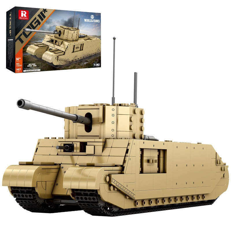 Reobrix TOG2 Tank Building Set, WW2 Military British Armed Tanks Building Block Set for Military Fans 77032, World of Tanks Licensed Product, MOC Tank Model Toy Gift for Adults and Teensï¼ˆ1427 PCSï¼‰ - Image 1
