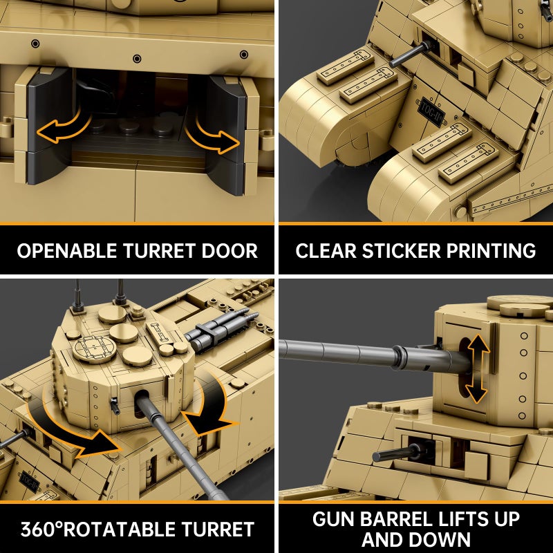 Reobrix TOG2 Tank Building Set, WW2 Military British Armed Tanks Building Block Set for Military Fans 77032, World of Tanks Licensed Product, MOC Tank Model Toy Gift for Adults and Teensï¼ˆ1427 PCSï¼‰ - Image 4