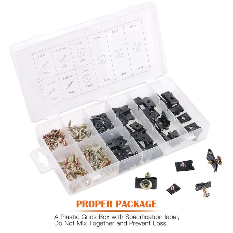 Rustark 170 Pcs U-Clip and Screw Assortment Kit 9 Sizes Auto Car Clips Fasteners with Screws Set in Store Case for Bumper Dash Door Panel Interior - Image 5