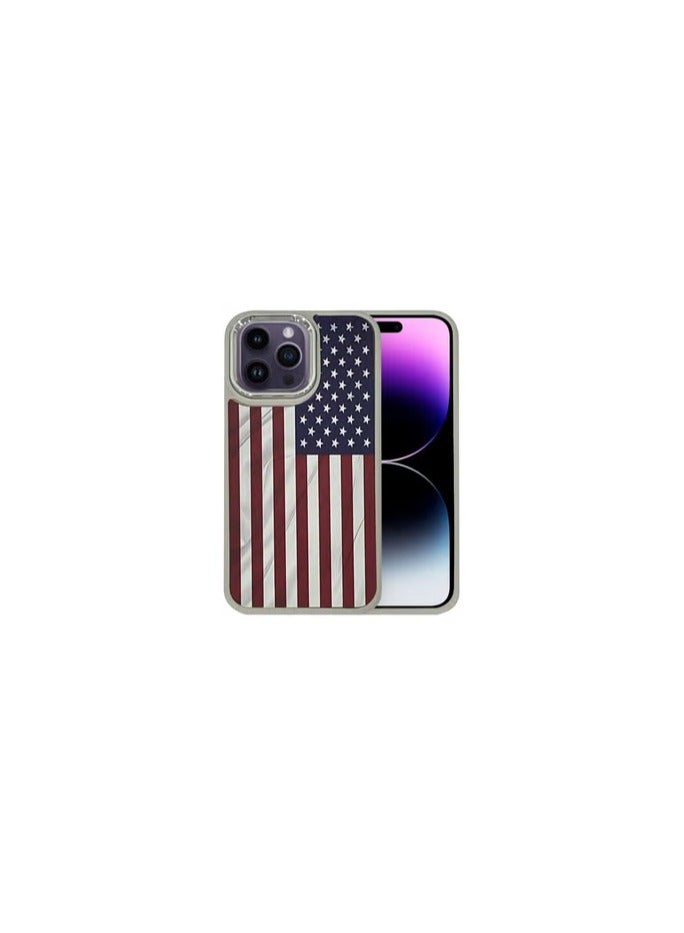 CATANES (for iPhone 14 Pro) Case, Hard PC Case, Shockproof Protective Case Cover / American Flag - Side Natural Titanium - Image 1