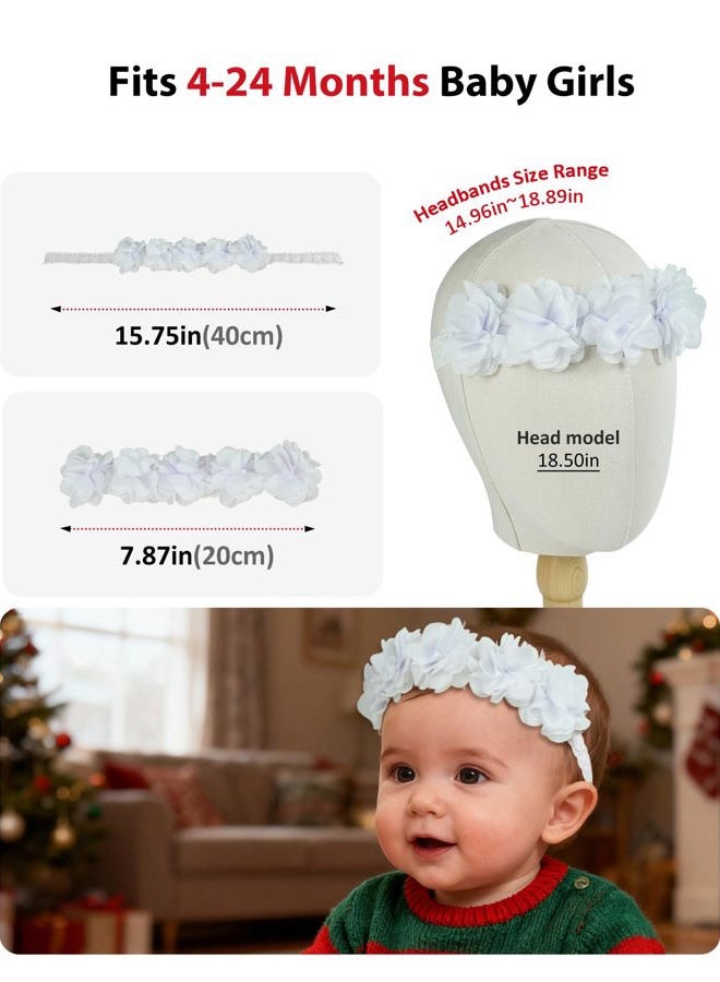 Fmeida Flower Crown Baby Headbands Newborn Floral Birthday Headbands for 4-24 Months, White Flower - Image 3