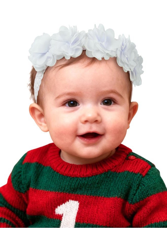 Fmeida Flower Crown Baby Headbands Newborn Floral Birthday Headbands for 4-24 Months, White Flower - Image 1