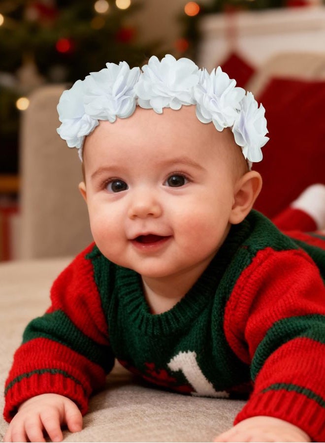 Fmeida Flower Crown Baby Headbands Newborn Floral Birthday Headbands for 4-24 Months, White Flower - Image 2