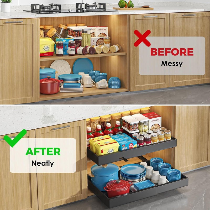 FOREENIU Expandable Cabinet Organizer Drawer,Pull Out Cabinet Organizer，(12.6"-20.5") Heavy Duty Slide out Draw,rs Fixed with Adhesive Nano Film for Kitchen Base Cabinet Organization,Pantry,Bathroom (White) - Image 2