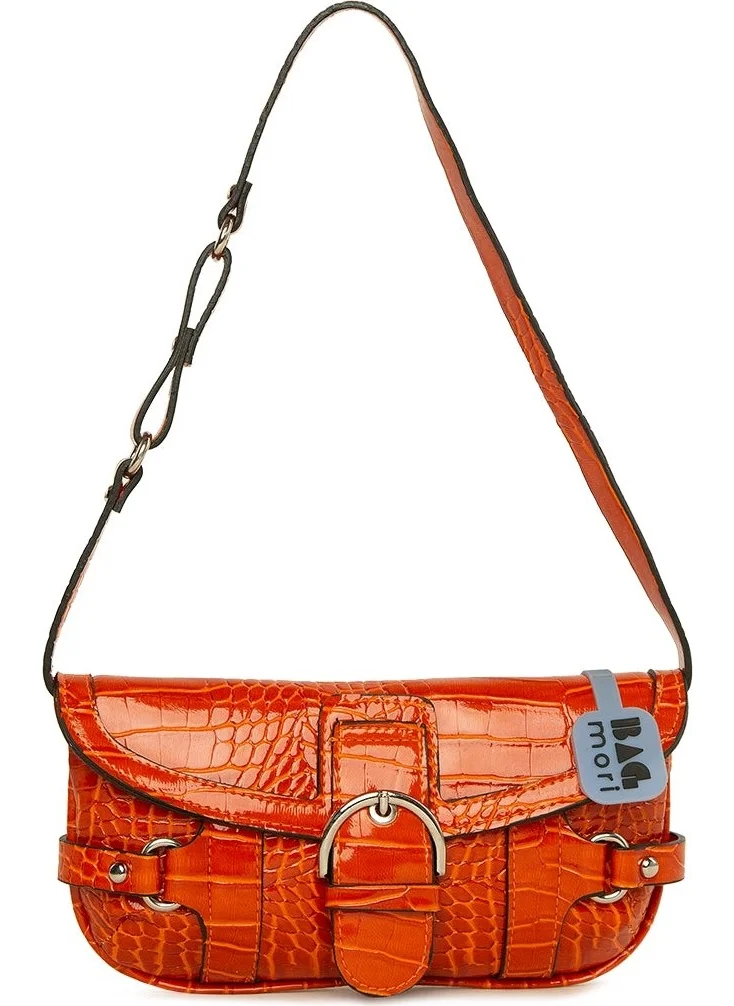 Bagmori Orange Belted Shiny Crocodile Bag with Accessories