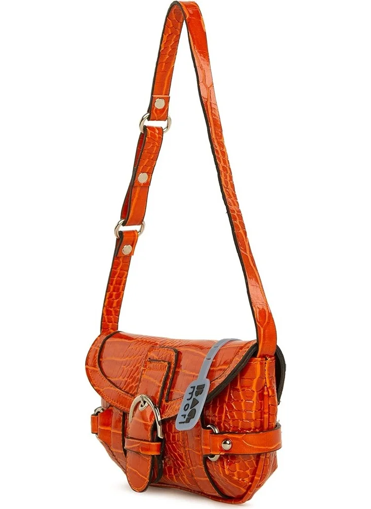 Bagmori Orange Belted Shiny Crocodile Bag with Accessories