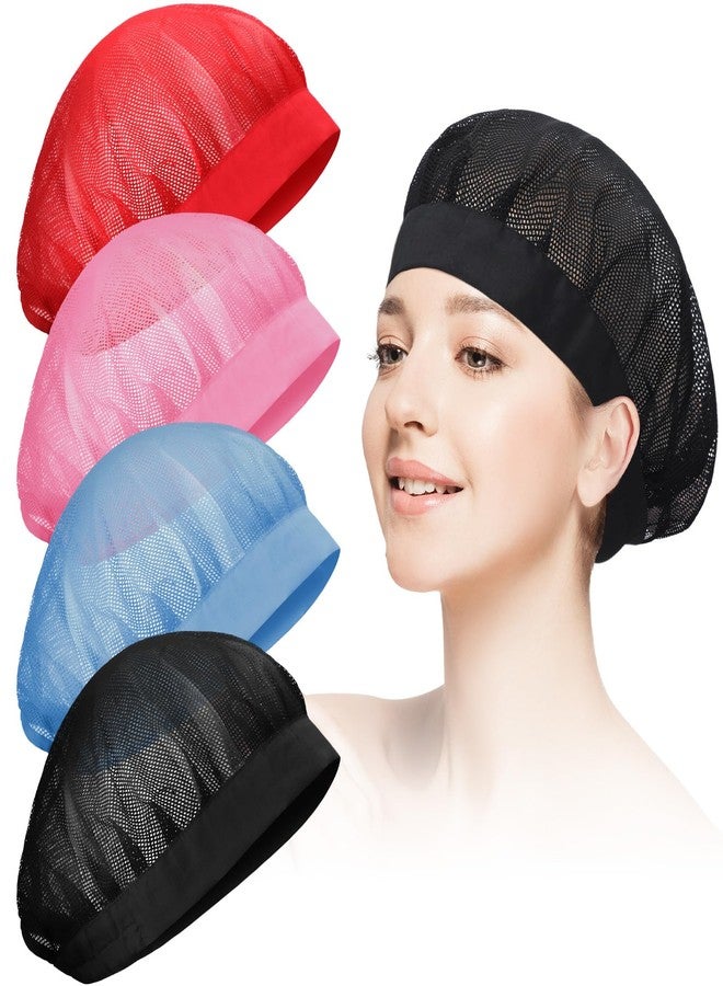 Chuarry 4 Pcs Mesh Sleep Bonnet for Sleeping Night Curly Hair Nets Sleep Caps for Women(Red, Pink, Light Blue, Black) - Image 1