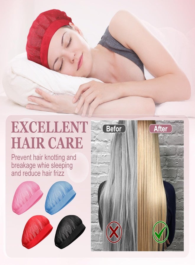Chuarry 4 Pcs Mesh Sleep Bonnet for Sleeping Night Curly Hair Nets Sleep Caps for Women(Red, Pink, Light Blue, Black) - Image 4