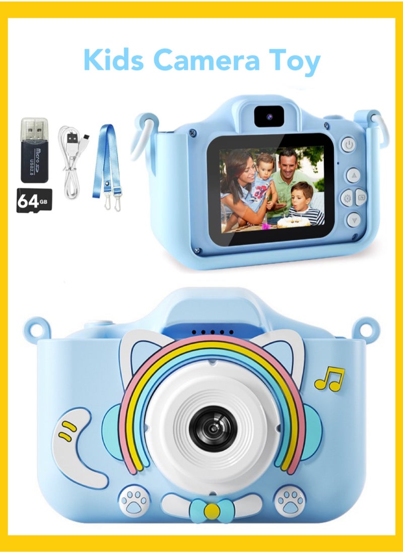 Oasis Casa Kids Camera Toy for Boys, 64GB Rechargeable Kids Toy Digital Camera Gift for 6+ Year Old Kids Boys Toddlers, Photos Selfies 1080P Videos Stickers MP3 Timer Multi Functions, Blue  - Image 1