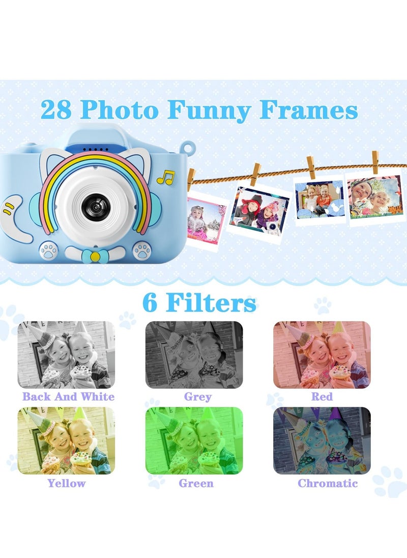 Oasis Casa Kids Camera Toy for Boys, 64GB Rechargeable Kids Toy Digital Camera Gift for 6+ Year Old Kids Boys Toddlers, Photos Selfies 1080P Videos Stickers MP3 Timer Multi Functions, Blue  - Image 5