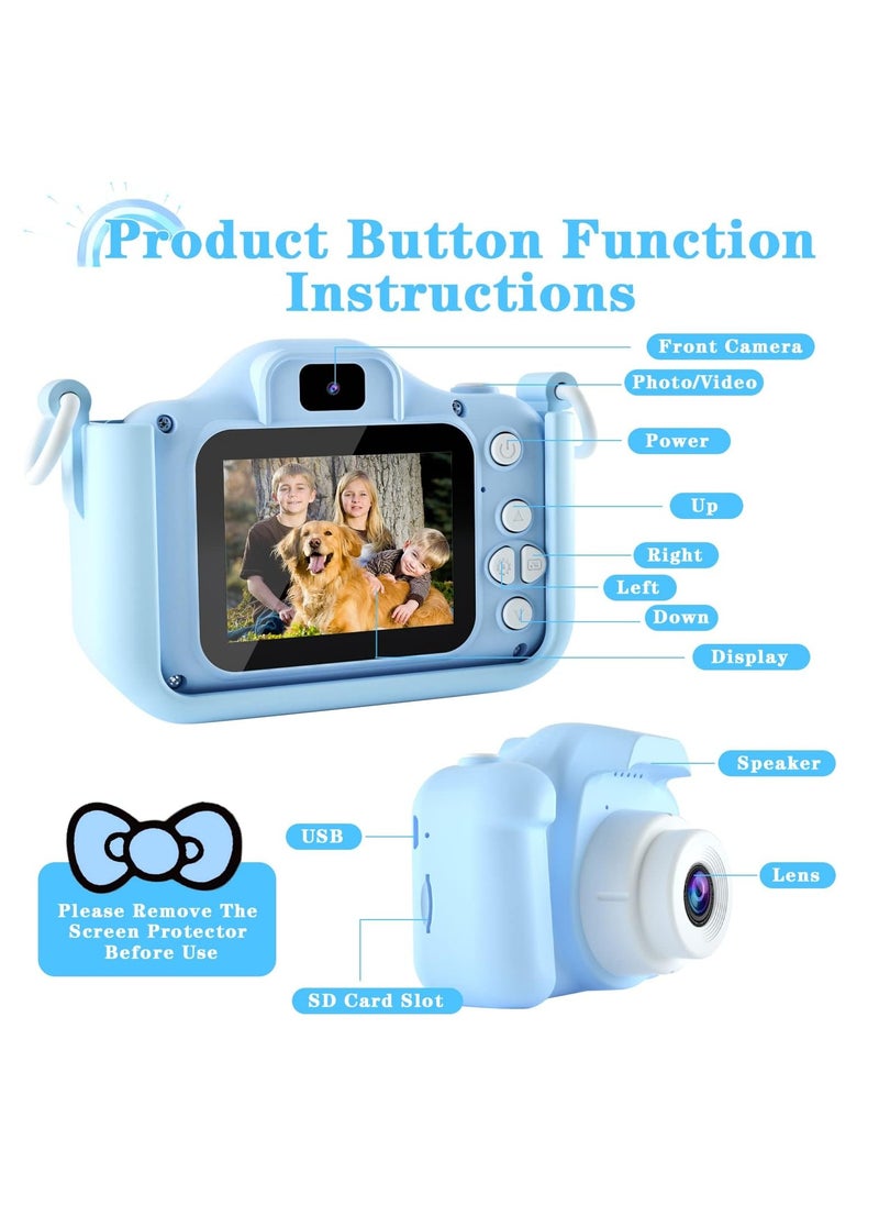 Oasis Casa Kids Camera Toy for Boys, 64GB Rechargeable Kids Toy Digital Camera Gift for 6+ Year Old Kids Boys Toddlers, Photos Selfies 1080P Videos Stickers MP3 Timer Multi Functions, Blue  - Image 2
