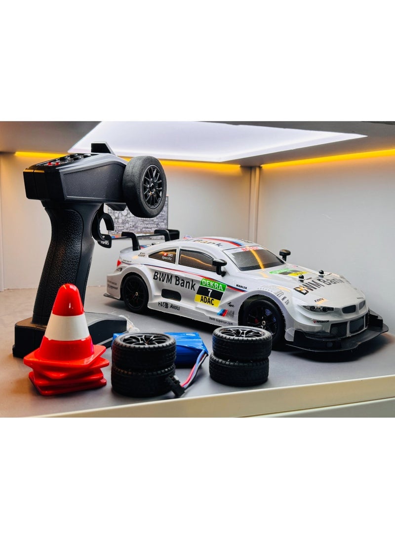 LBMT 1:16 RC Drift Car with Two Rechargeble Batteries,High Speed  Remote Control Car with LED Lights and Drift Tires,RC Racing Toy 2.4GHz 4WD 20KM/H for Adults Boys Girls and Kids(White) - Image 2