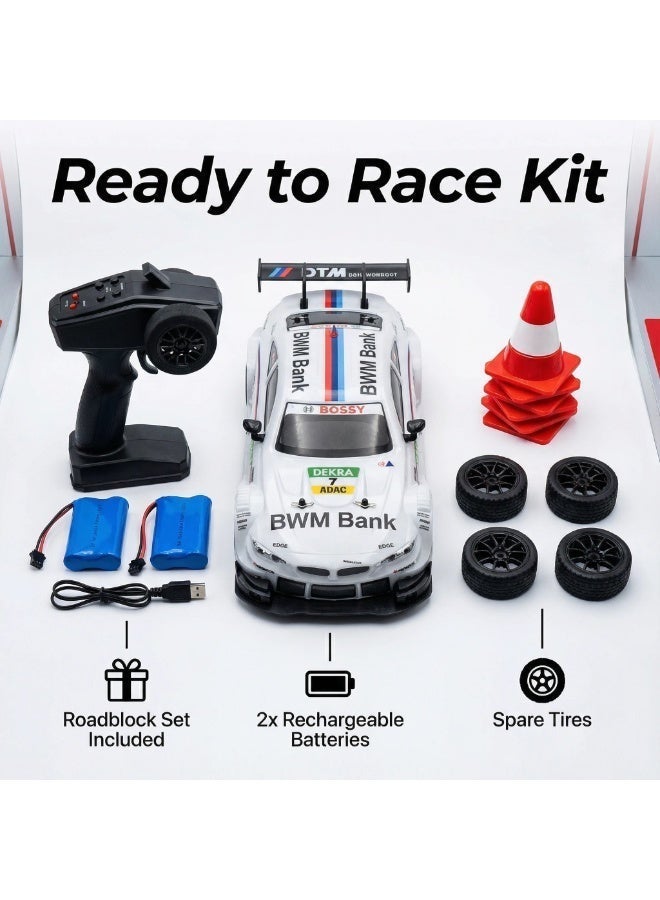 LBMT 1:16 RC Drift Car with Two Rechargeble Batteries,High Speed  Remote Control Car with LED Lights and Drift Tires,RC Racing Toy 2.4GHz 4WD 20KM/H for Adults Boys Girls and Kids(White) - Image 4