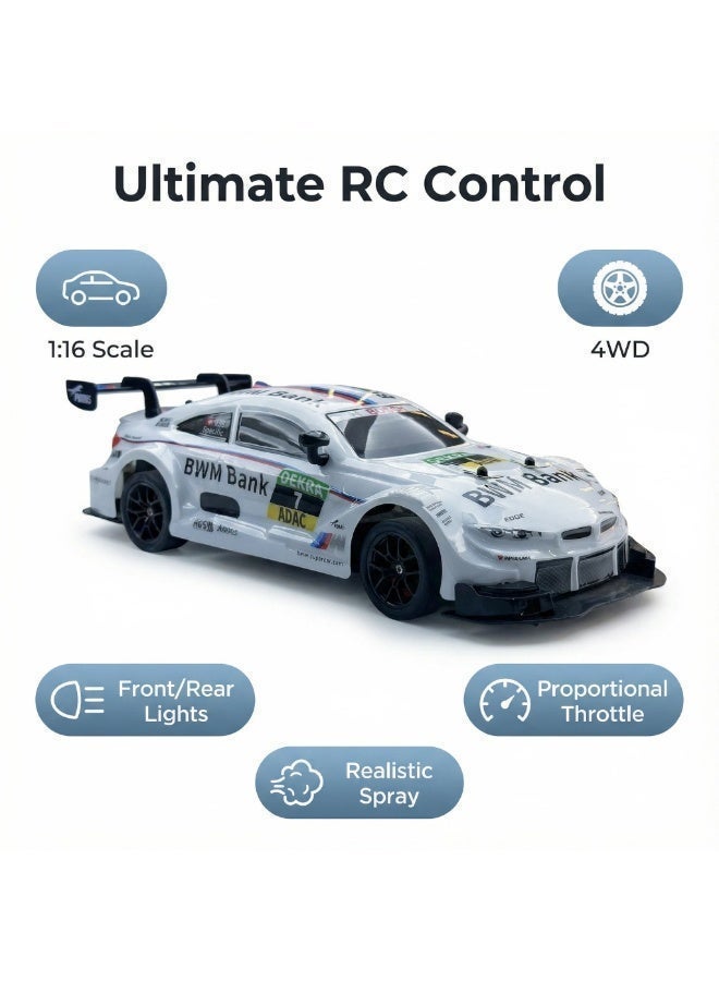 LBMT 1:16 RC Drift Car with Two Rechargeble Batteries,High Speed  Remote Control Car with LED Lights and Drift Tires,RC Racing Toy 2.4GHz 4WD 20KM/H for Adults Boys Girls and Kids(White) - Image 5