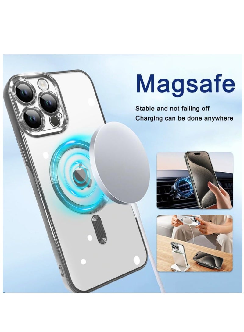 MUNTAQI Magnetic Case for iPhone 15 Pro Max Case [Compatible with MagSafe] Full Camera Protection Clear Plating Luxury Cover for Women Men Soft TPU Bumper Drop Protective Phone Case (6.7"), Titanium - Image 3