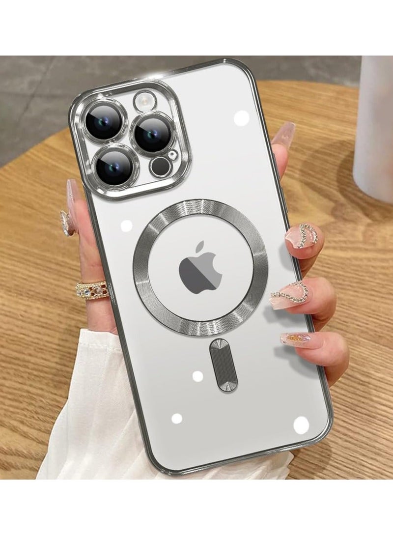 MUNTAQI Magnetic Case for iPhone 15 Pro Max Case [Compatible with MagSafe] Full Camera Protection Clear Plating Luxury Cover for Women Men Soft TPU Bumper Drop Protective Phone Case (6.7"), Titanium - Image 1