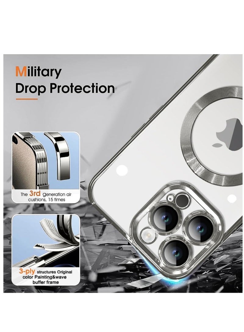 MUNTAQI Magnetic Case for iPhone 15 Pro Max Case [Compatible with MagSafe] Full Camera Protection Clear Plating Luxury Cover for Women Men Soft TPU Bumper Drop Protective Phone Case (6.7"), Titanium - Image 4