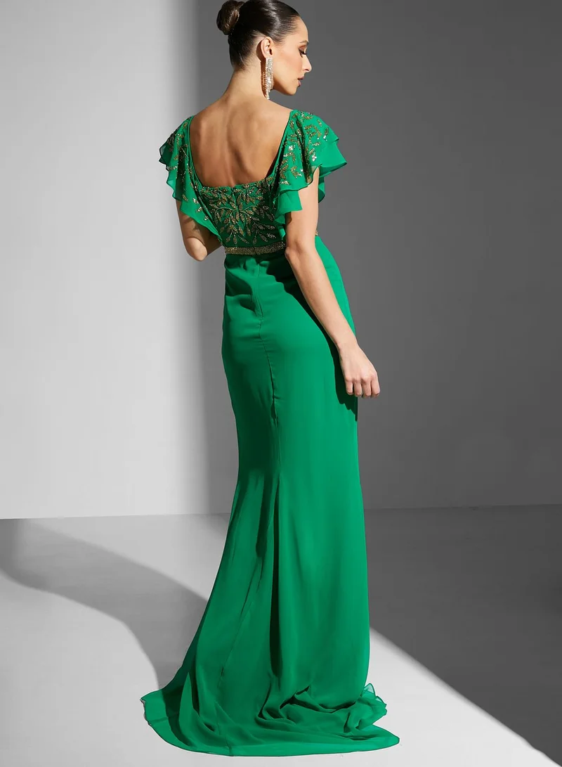Virgos Lounge Flutter Sleeve Embellished Dress