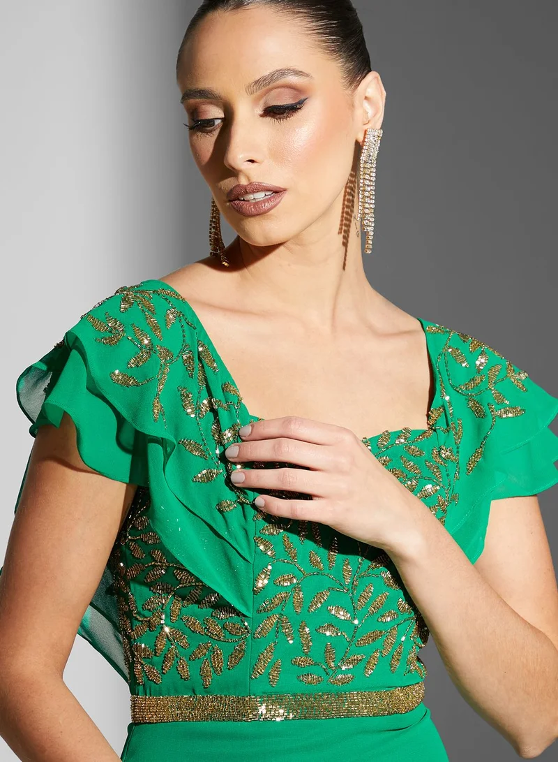 Virgos Lounge Flutter Sleeve Embellished Dress