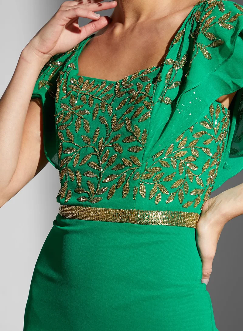 Virgos Lounge Flutter Sleeve Embellished Dress